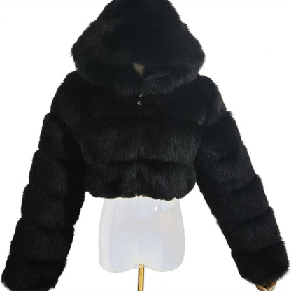 Fur Hooded Zipper Cropped