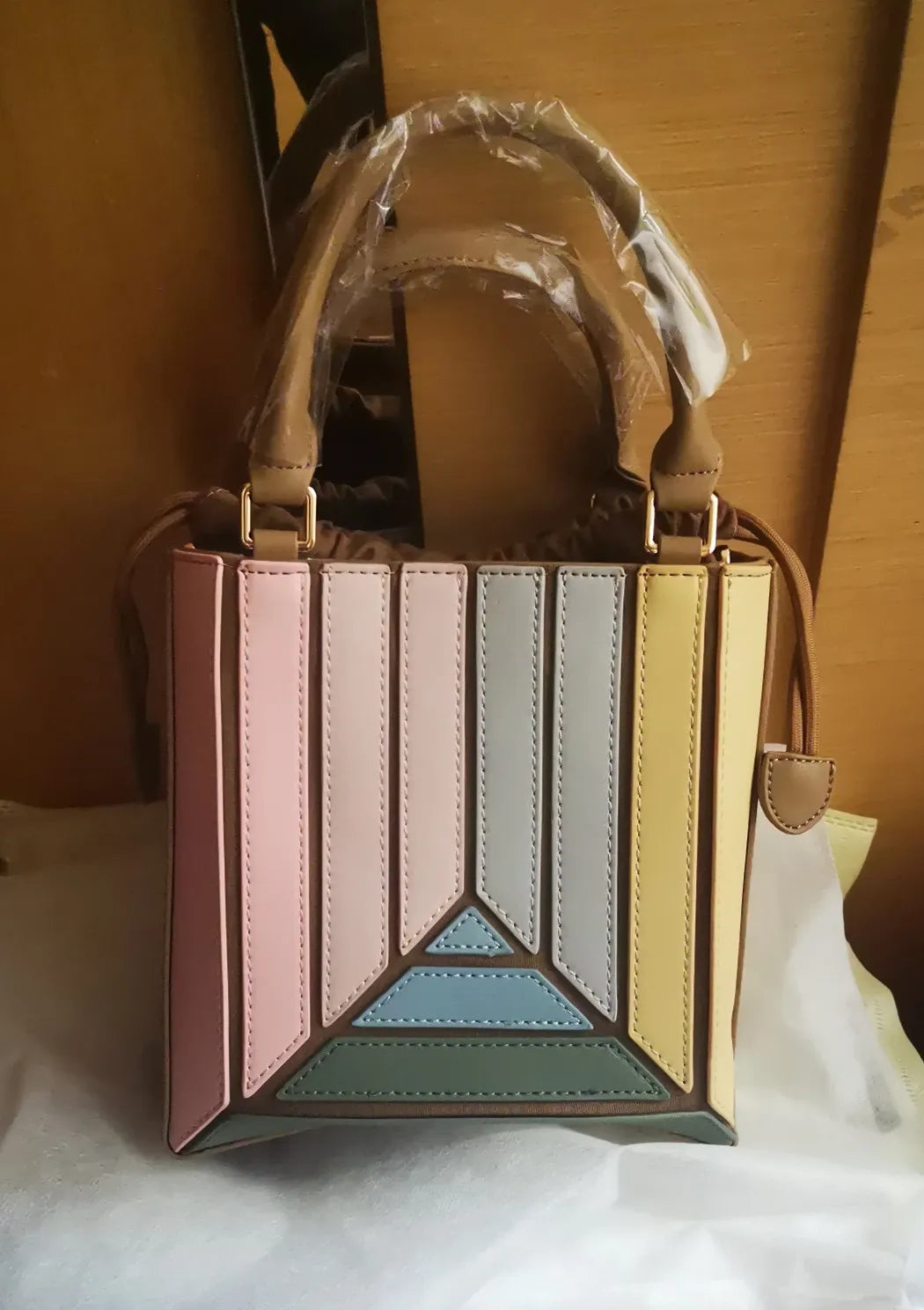 Luxury leather bag colorful Tote