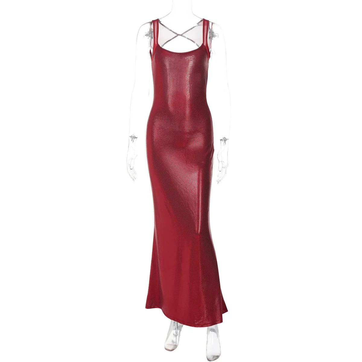 Luxury Backless Mesh Splicing Sleeveless Long Party Dresses High Waist Bodycon Gowns for Women Sexy Style No Brand Registered