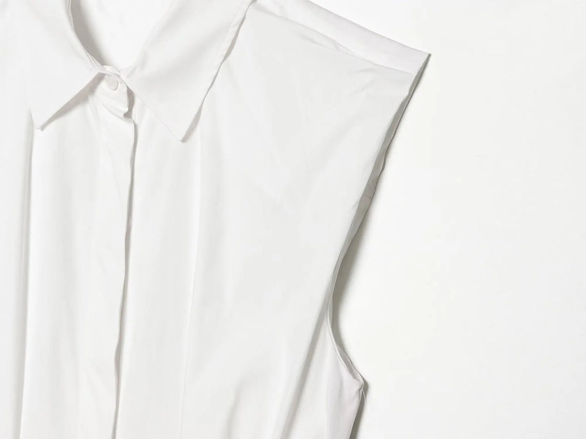 TFMLN Women's Pleated Shirt Spring Summer Vintage Lapel Collar Sleeveless Blouses Simple Flared Hem Ladies Tops 2026 New