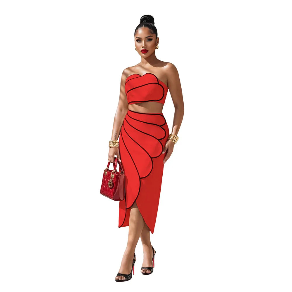 2 Piece Sets Tops And Skirt Elegant Women Sleeveless Sexy Midi Dress Fashion Evening Ladies Street Party Vestidos Summer