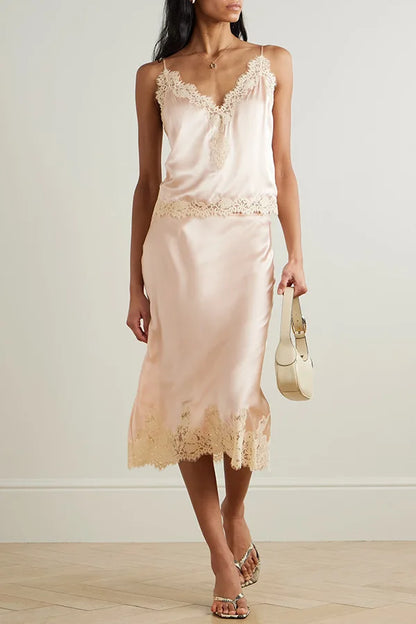 Lace Sling Top Skirt Top Set