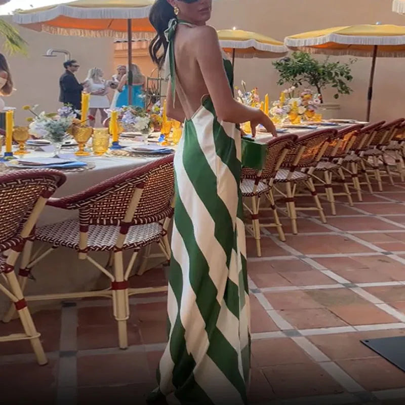 Green Striped Halter neck