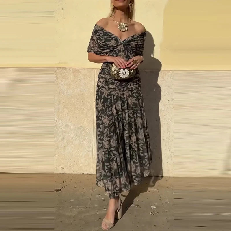 Offshoulder A line flared Dress