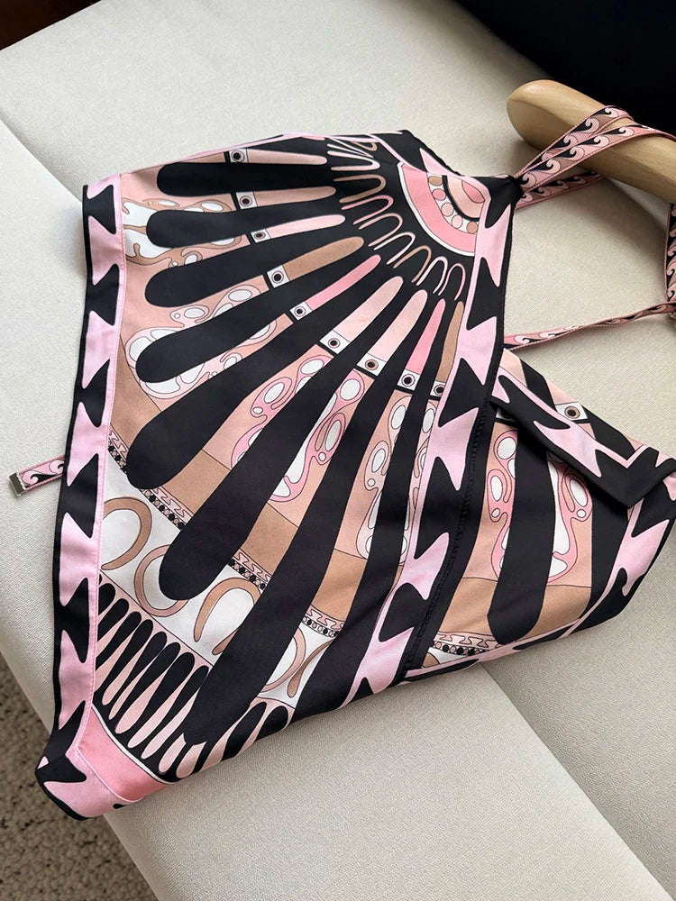 Summer Fashion Outdoors Tourism Geometric Print Asymmetrical Tops Women's Sexy Spaghetti Strap Strapless High Waist Slim Top