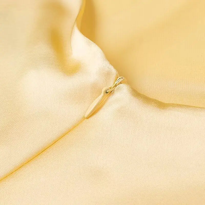 Yellow Pink Stain V Neck Sling Dress - Shellss