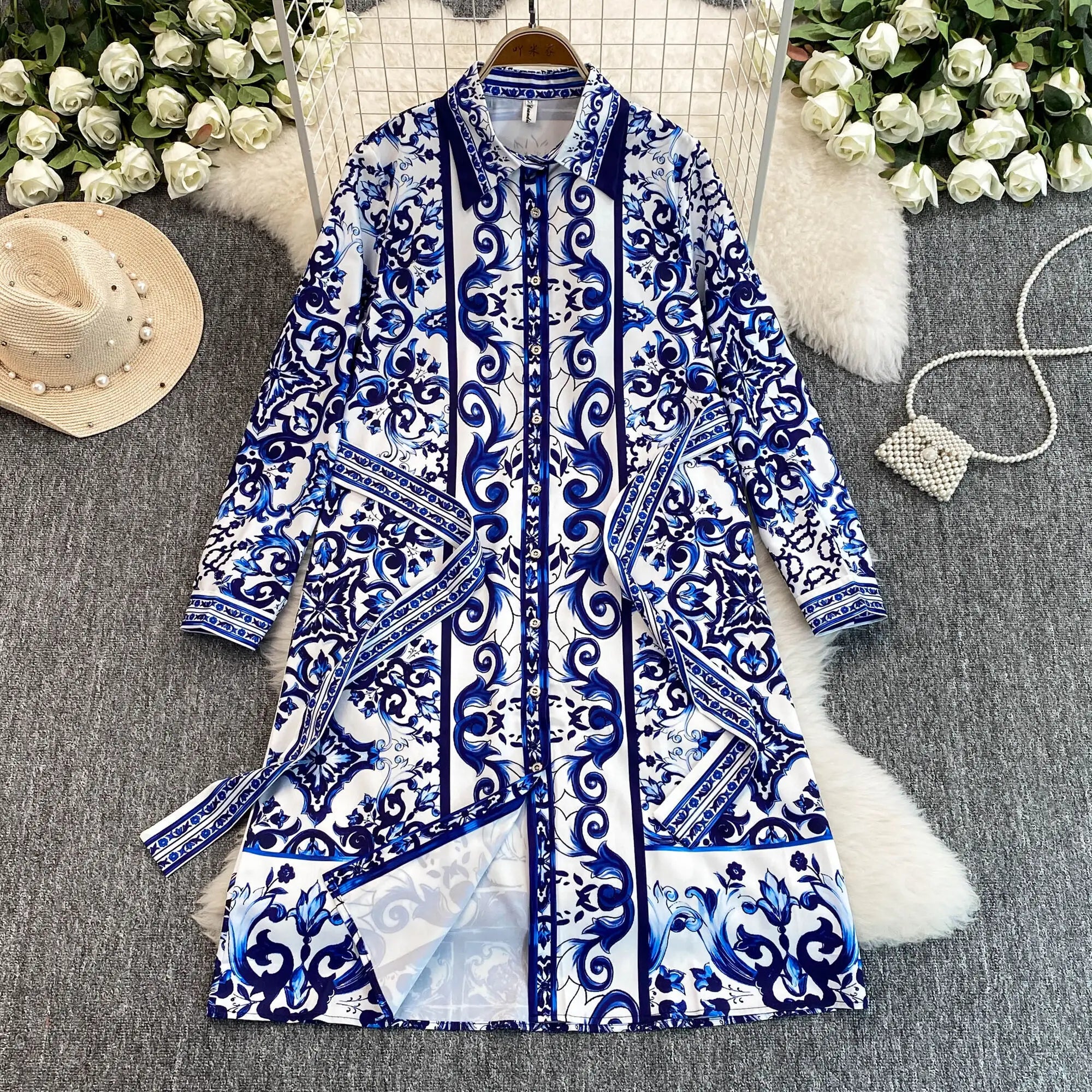 Spring Retro Blue White Red Dolce Dress - Shellss