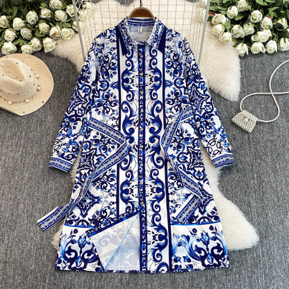 Spring Retro Blue White Red Dolce Dress