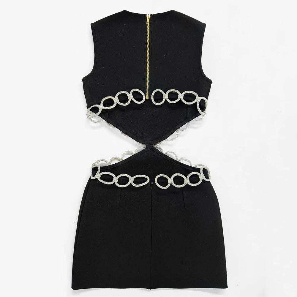 Bandage Dress Evening Gown Temperament European And American Open Waist Hollow Diamond Ring Dress