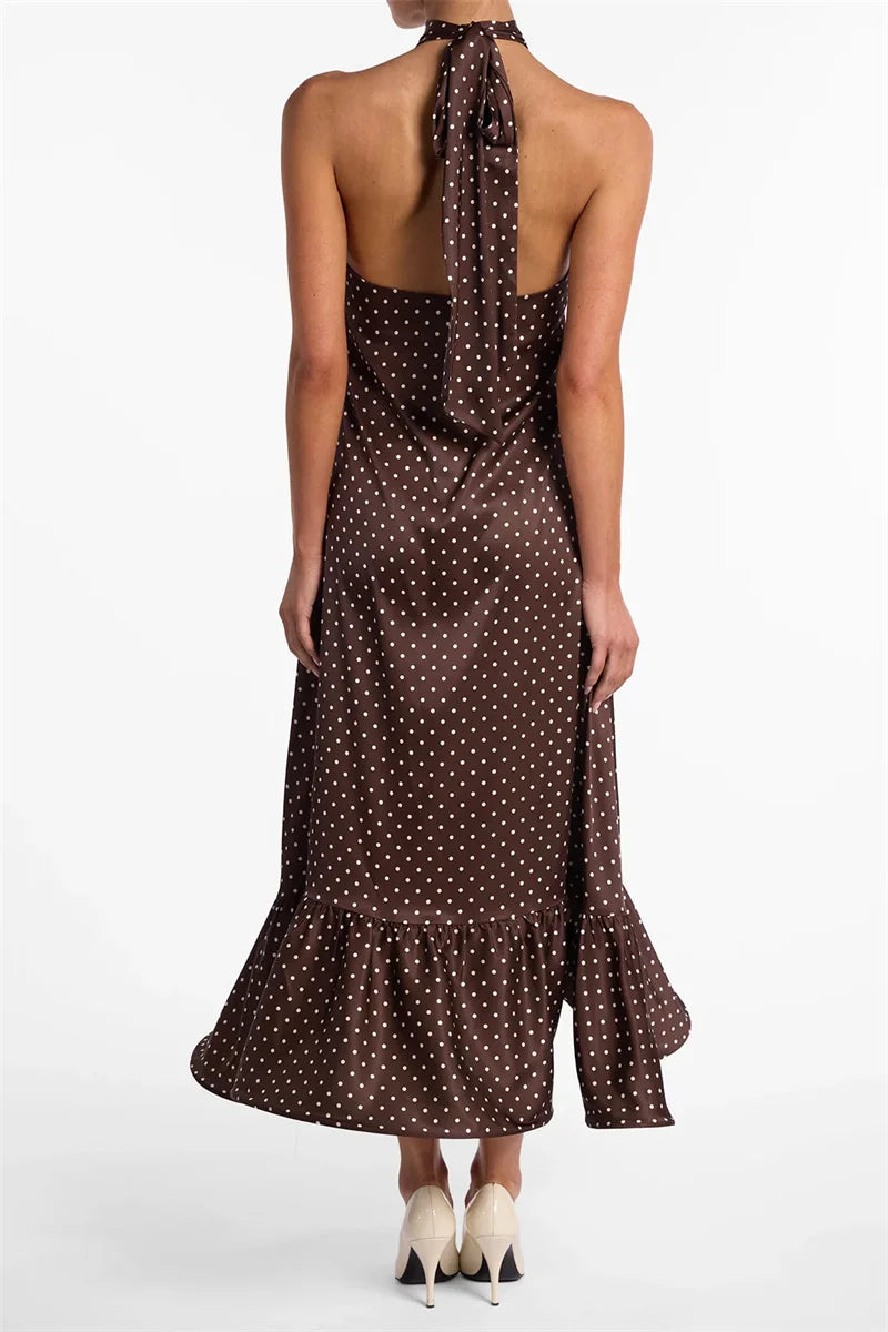 Polka Dot Ruched Ruffle Sexy Midi Dress