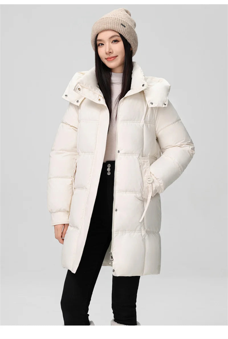 Winter Women Jacket Mid Long Hooded