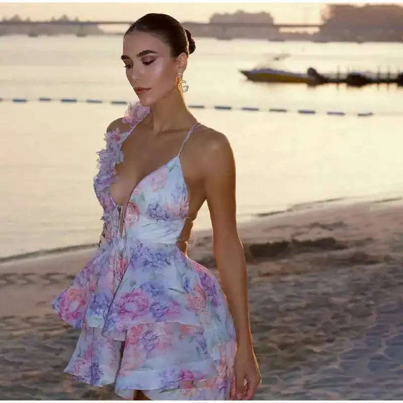 Ruffle lace chiffon layer dress