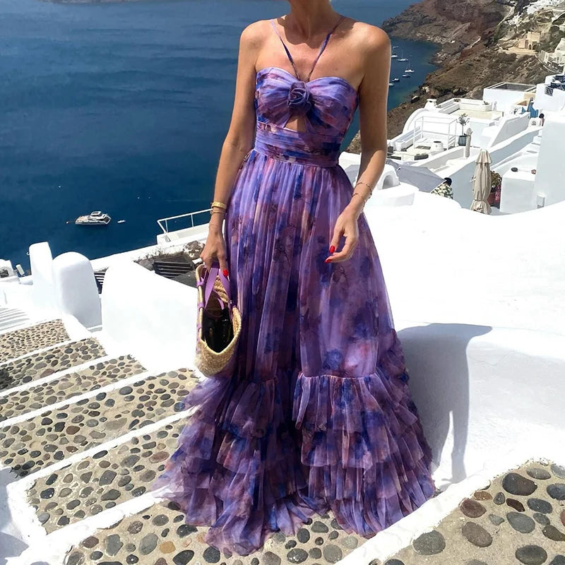 Long chiffon ruffle dress