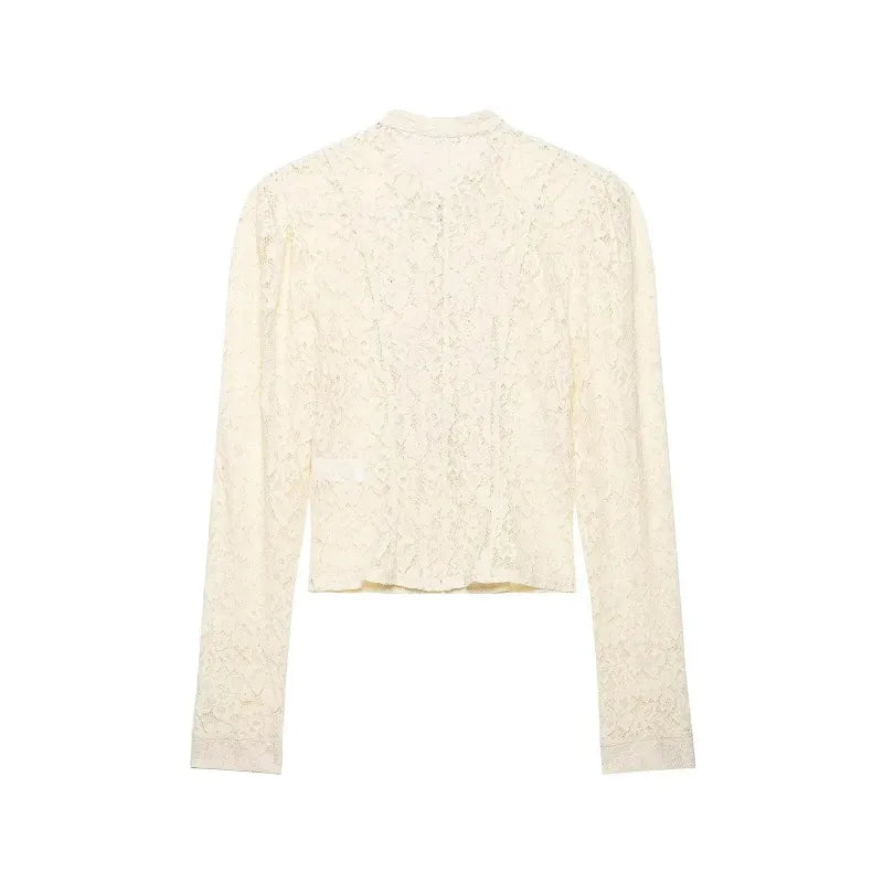 2026French Vintage Floral Lace Cropped Jacket Mandarin Collar Frog Knot Buttons Puff Long Sleeve Slim Retro Outerwear for Women