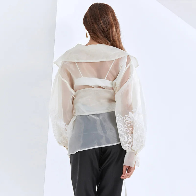 Embroidered Lapel Blouse