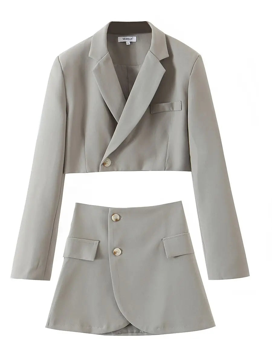 2 pieces 1 set Women One Button Short Blazer Cropped
