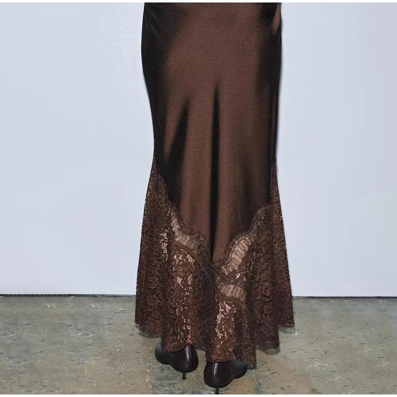 Brown Lace Long Skirts