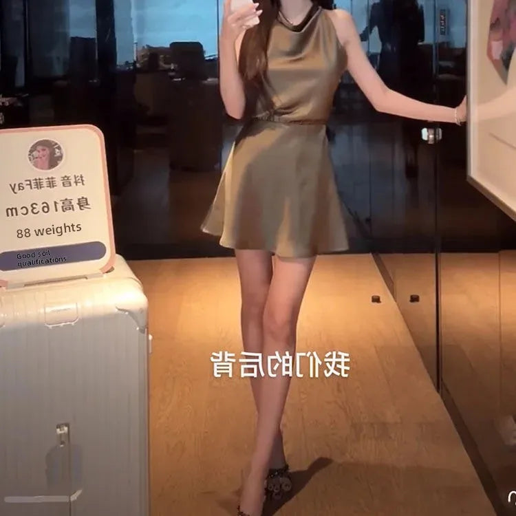 Classy Olive Green Silk Mini