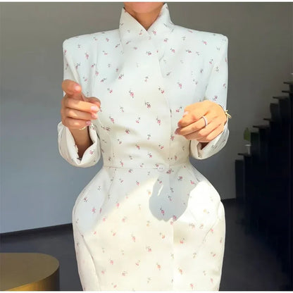 White Waist Cinching Floral dress