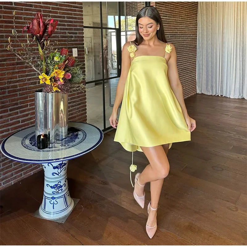 3d Flower Backless Beach Tassel Mini