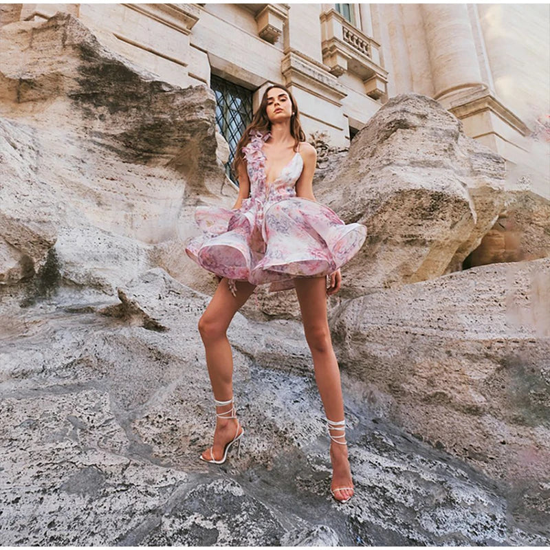 3D Flowers backless ruffle