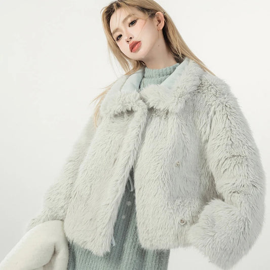 Cropped Wool Coat Faux Fur Jacket