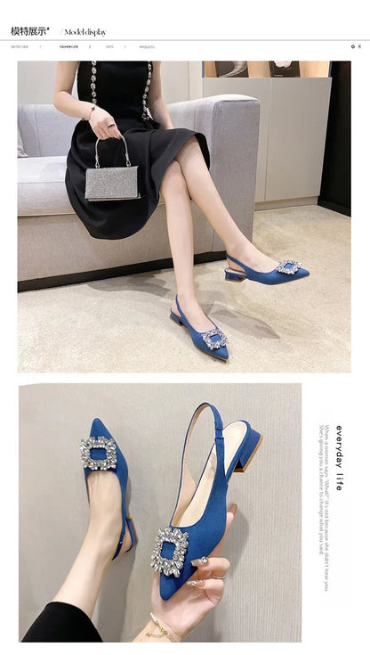 Rhinestone designer short heel shoes