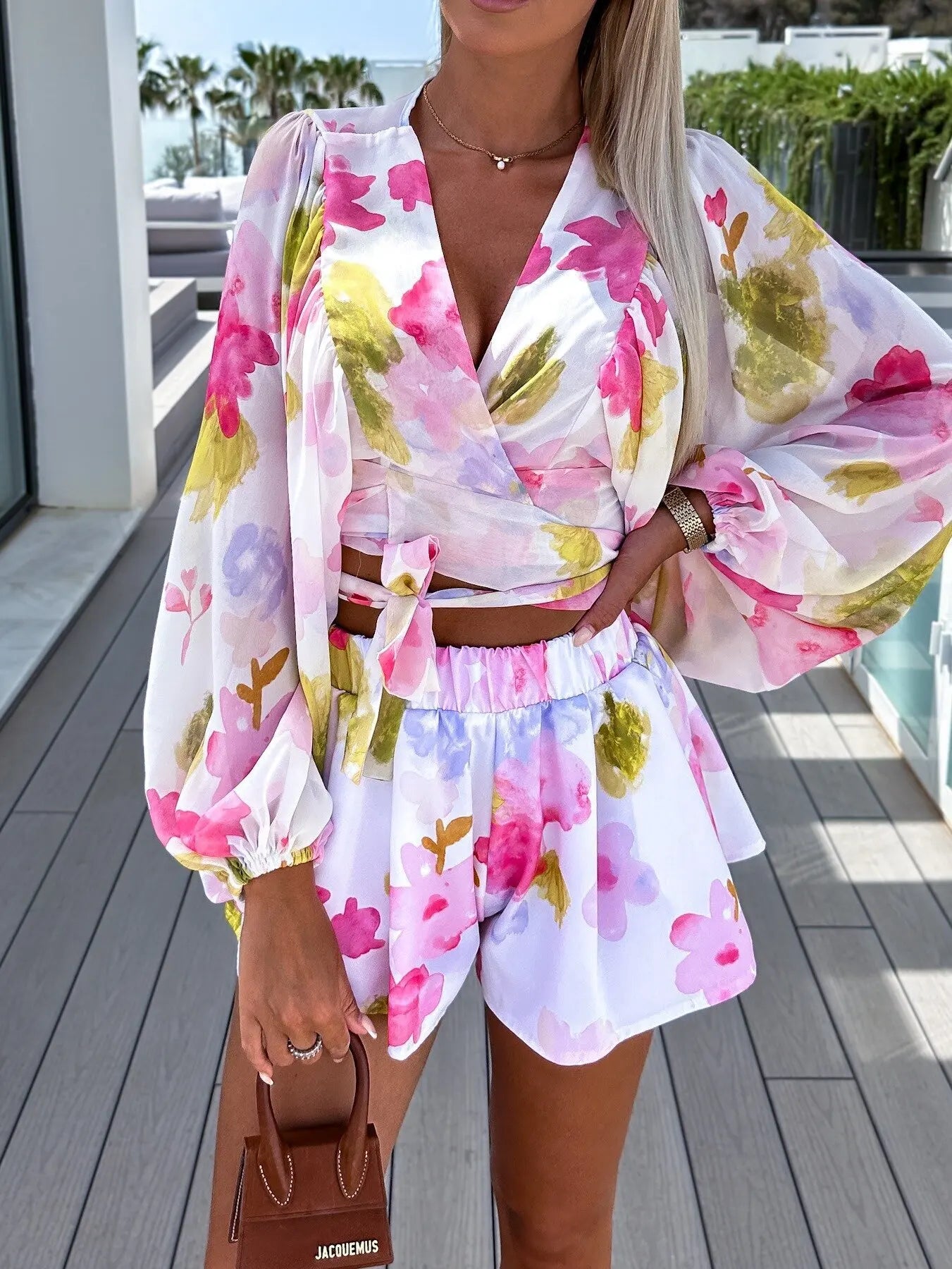 Summer Chic Printed V-Neck Shorts Set