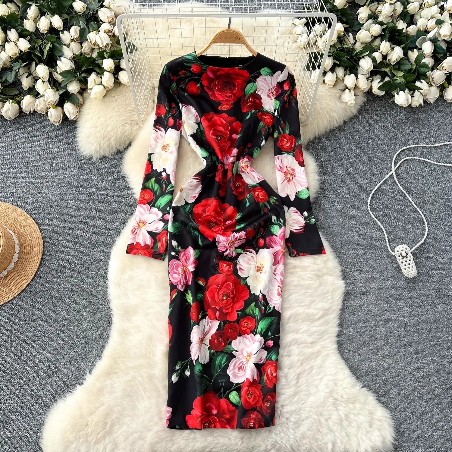 Dolce flower black red dress