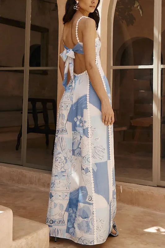 Butterfly back Knot Greece Dress Blue