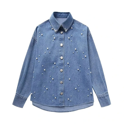 Pearl Denim Shirt Top Woman