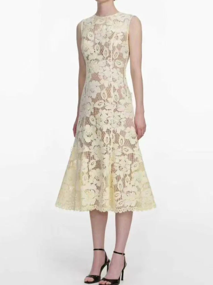 Yellow Flower Lace Dress