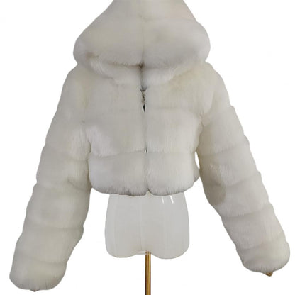 Fur Hooded Zipper Cropped