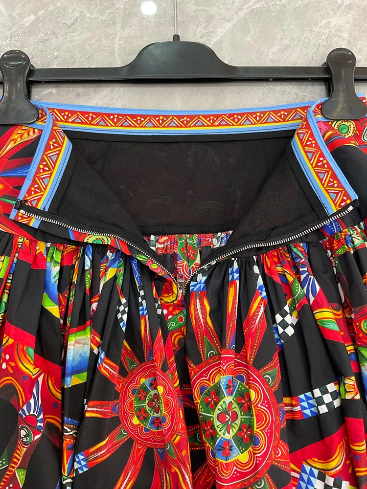 Seifrmann Casual printed cotton two-piece square neck sleeveless top high waist skirt suit 2026 autumn women's new style - Shellss