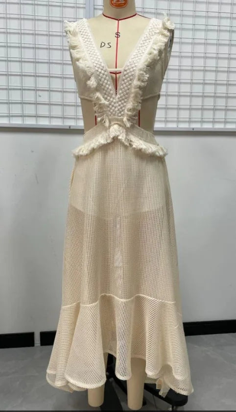 Lace Tassel Splicing Silk Fringe dress