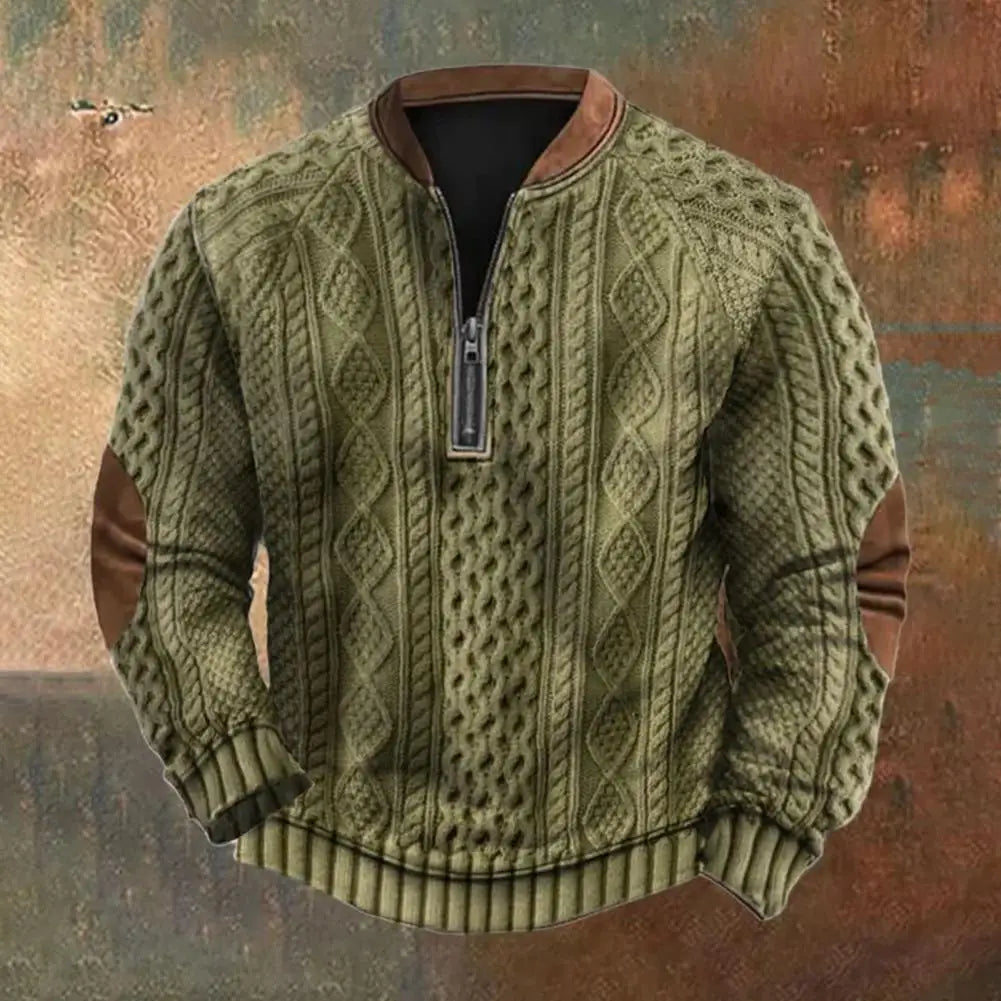 Long Sleeve Men Top Men's Rhombus Texture Patchwork