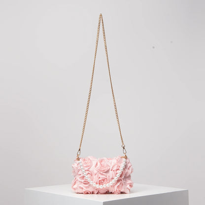 Elegant rose Flower dinner bag, Faux pearl handbag