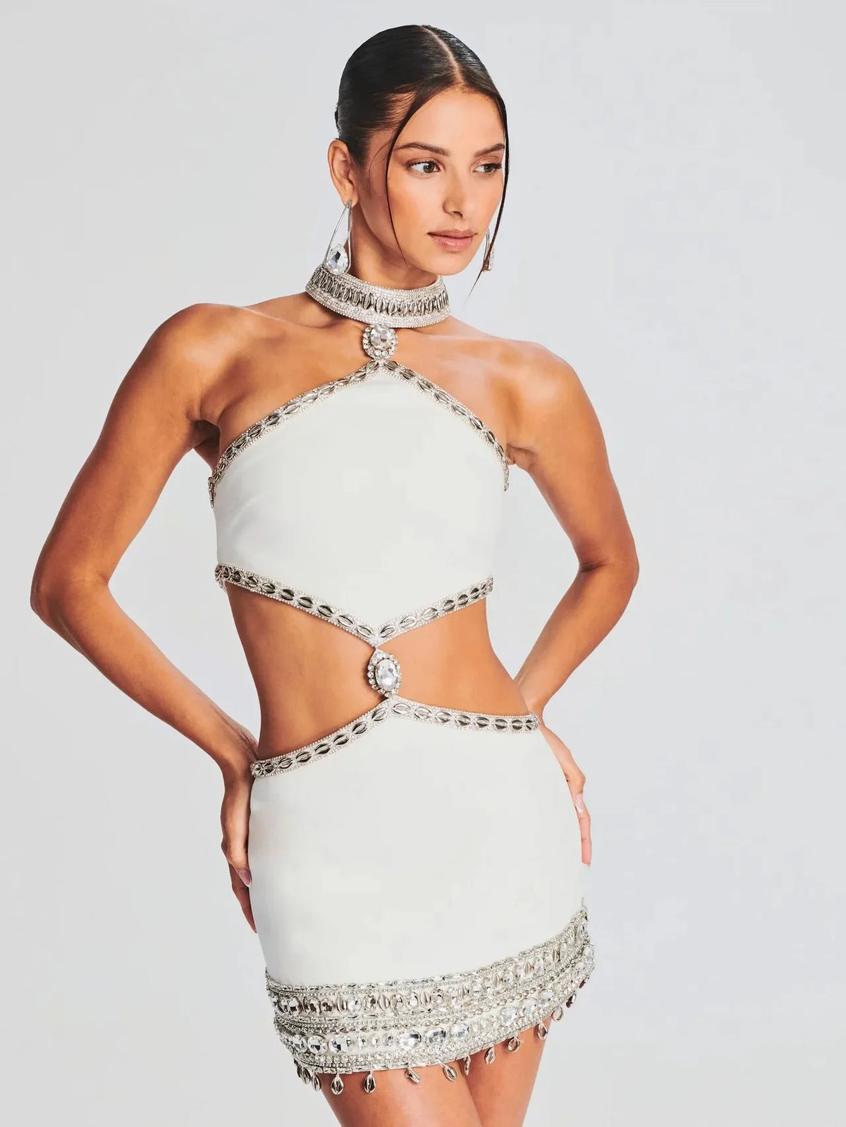 Short Heavy Metal Diamond Embedded Women's Dress Sexy Bodycon Design Belted Waistline Decoration Cross-Border Fashion