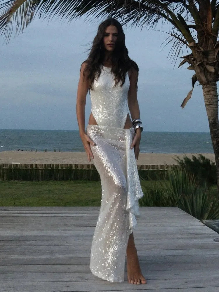 Elegant Sequined Skirts Two Piece Sets