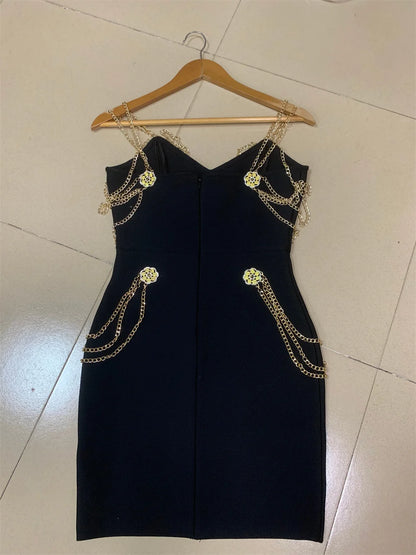 Bandage Strap Gold Chains dress