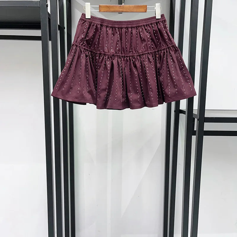 Sandro Maje Burgandy Fully Embellished Skirt Set