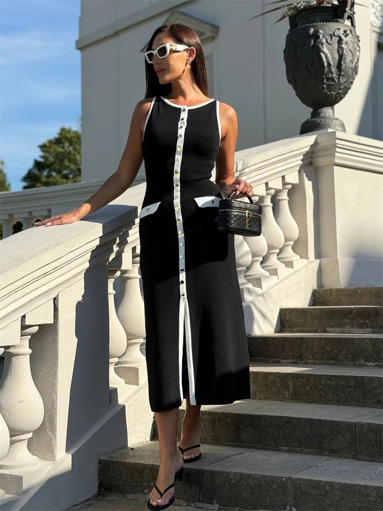Long Buttoned Knit Dress