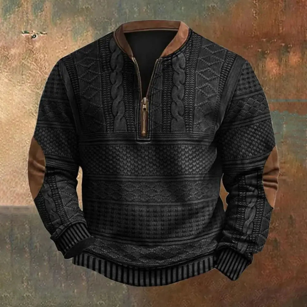 Long Sleeve Men Top Men's Rhombus Texture Patchwork