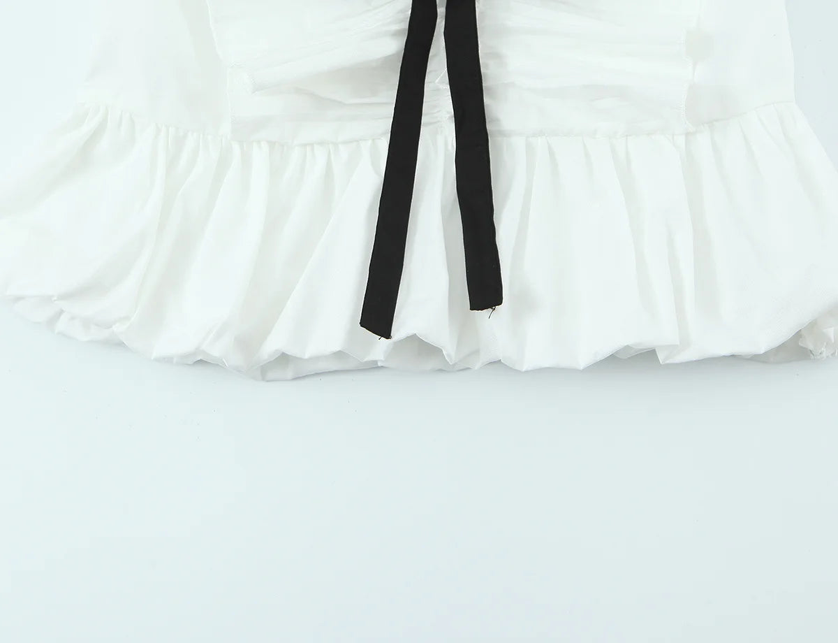 Cotton Frill Top with black string tie