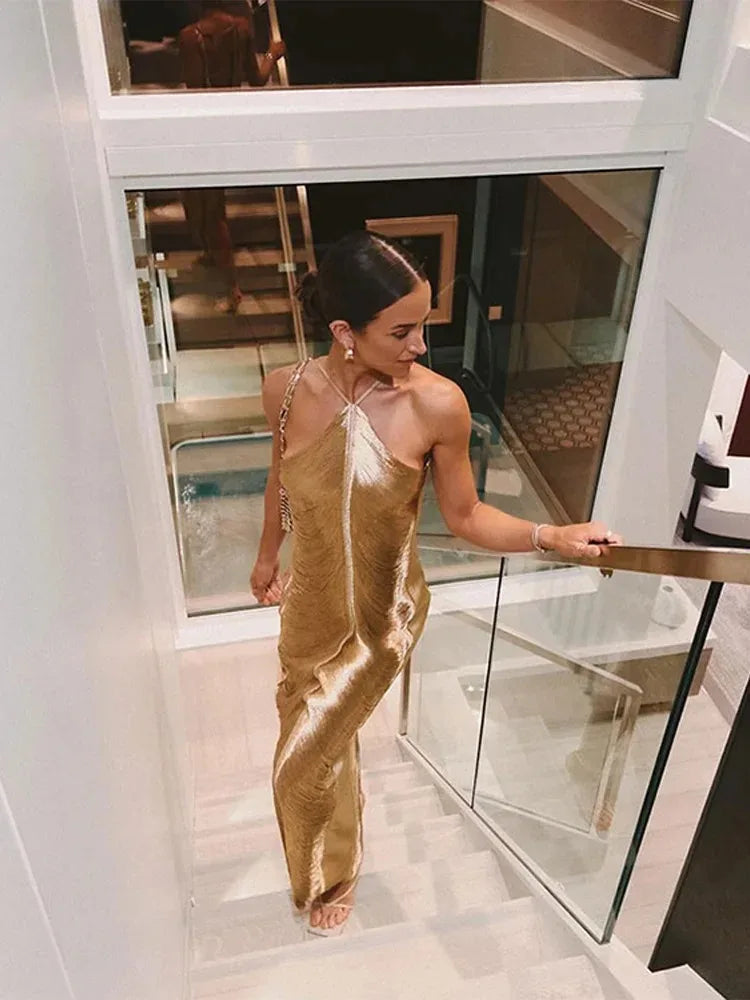 Women's Fashion Tassel Back Split Hanging Neck Dress