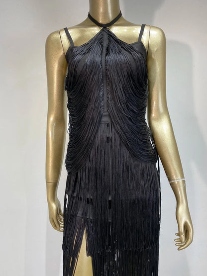Celebrity Sexy Tassel Green Dress