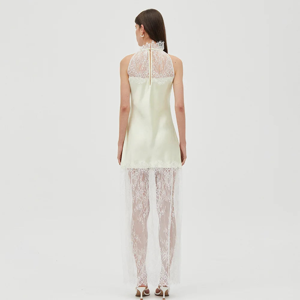 Satin lace long dress