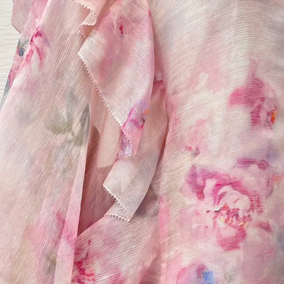 Pink Romantic High Quality Floral Print Ruffles