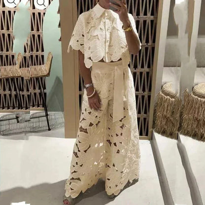 Lace Embroidery Pant Set