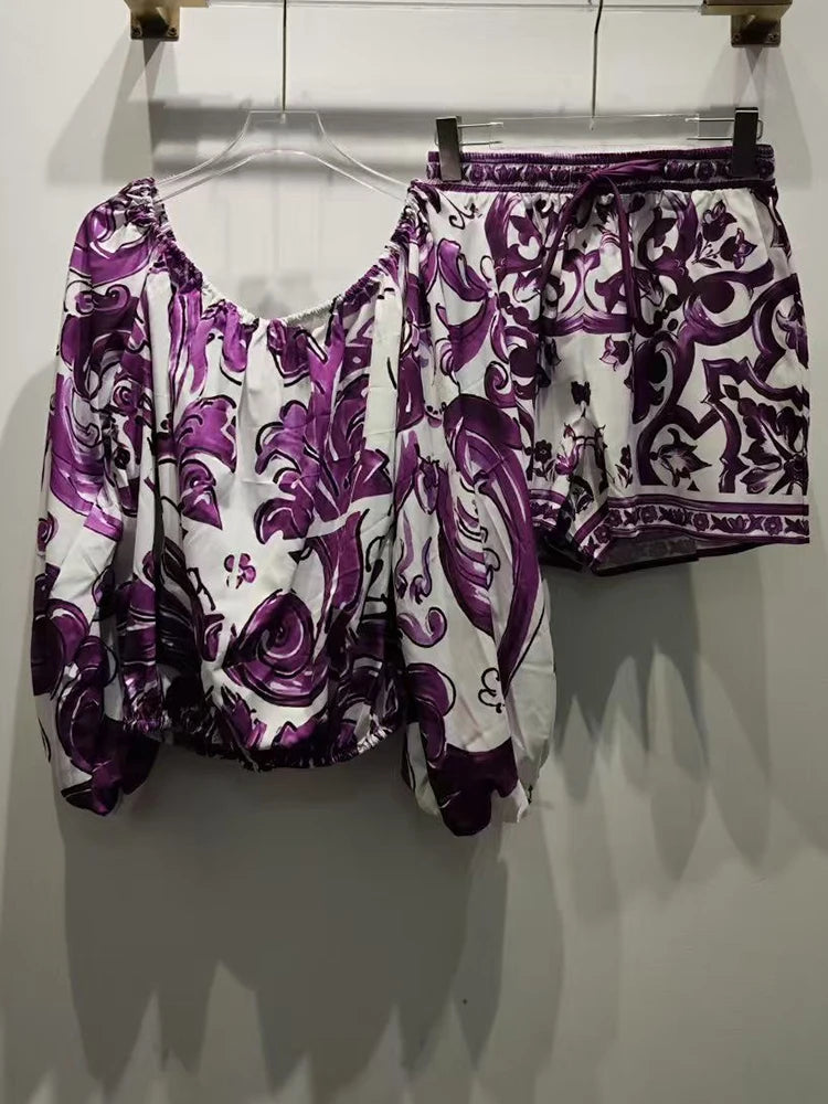1 Purple Violet Dolce Shorts Set